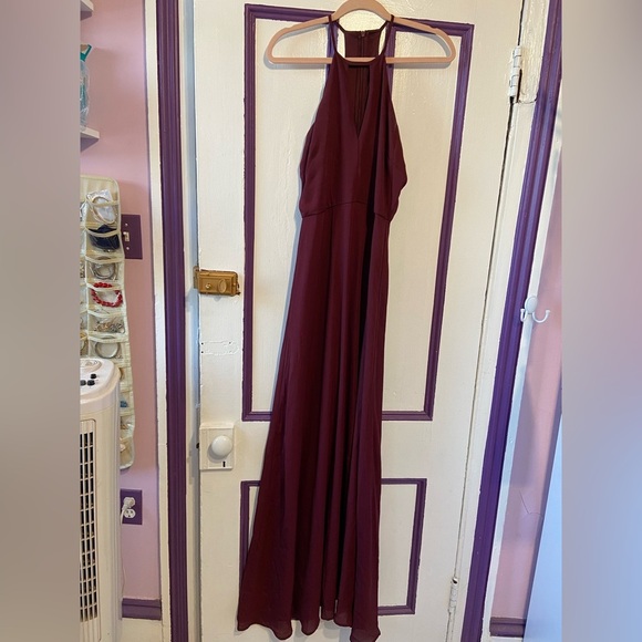 Lulus Burgundy Halter Maxi Dress - Size L - Picture 1 of 5